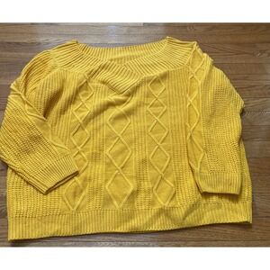 VENUS Womens Yellow Boat Neck Knit Pull Sweater 3/4 Sleeves Casual Cable Knit 3X